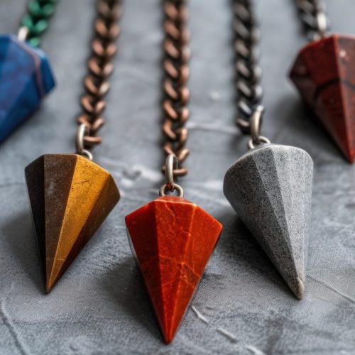 A Close-up Shot of a Abstract diversity pendulums, diverse dowsing devices